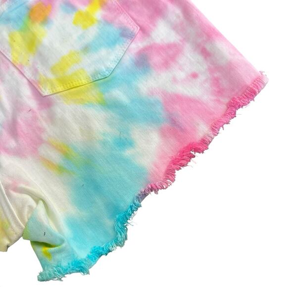 Judy Blue Tie Dye Cut Off Jean Shorts Size M Denim Pink Blue Yellow - Picture 15 of 15